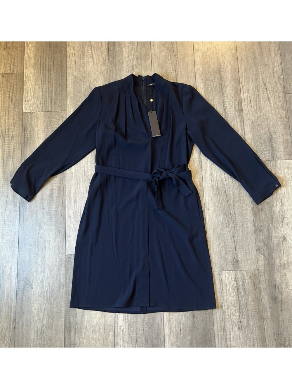 Kobi Halperin Charlee Dress M Navy Blue Long Sleeve Belted NWT $398 Pockets Zip - Picture 11 of 16